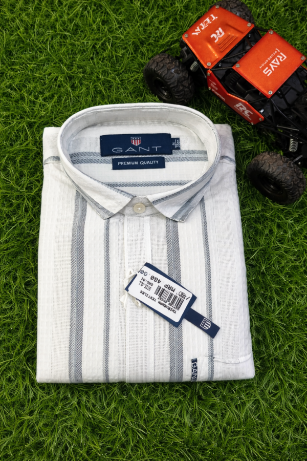 GANT Premium White & Grey Striped Cotton Shirt